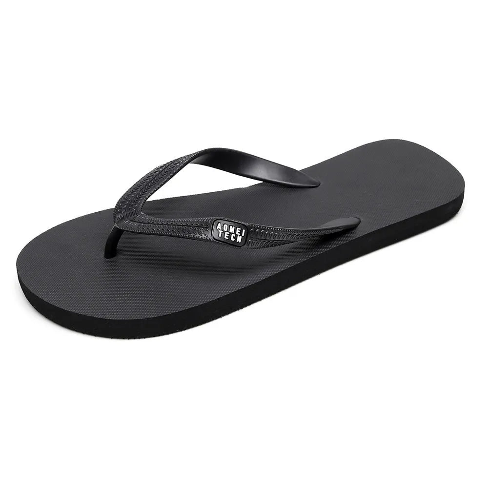 Men's black flip-flop with textured non-slip rubber sole and lightweight EVA upper strap.