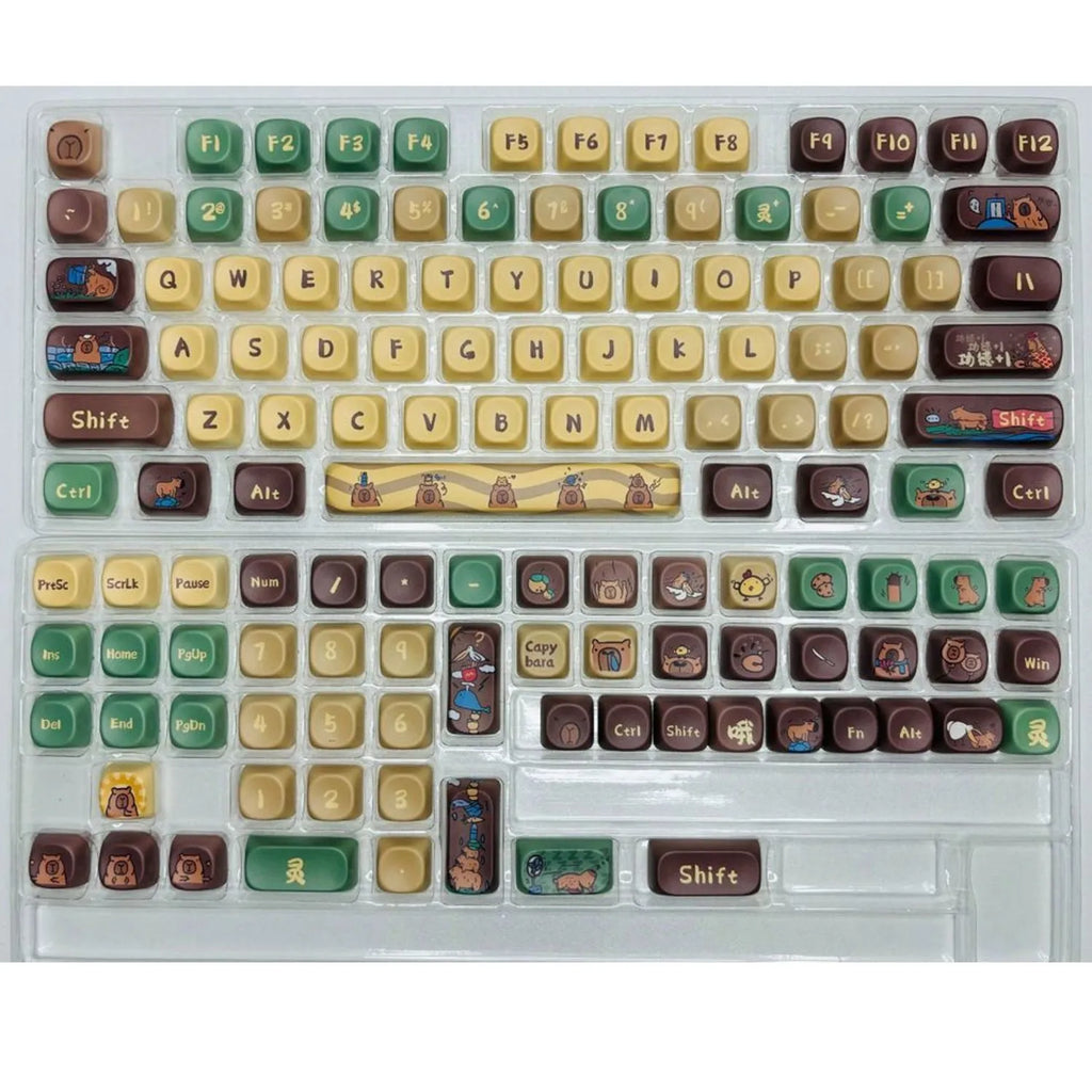Capabala MOA girl themed 130-piece ABS mechanical keyboard keycap set laid out.