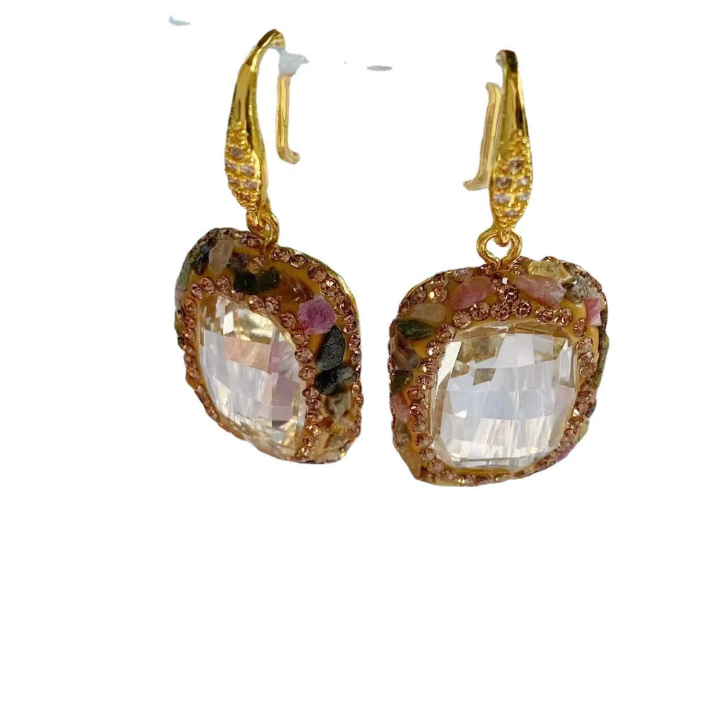 Geometric alloy earrings with electroplated finish and row drilling detail for women