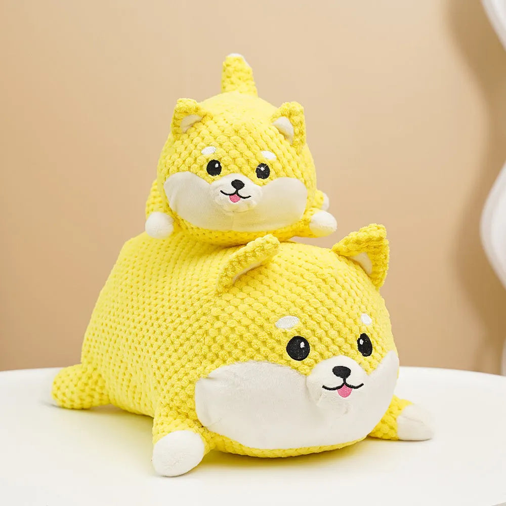 Plush dog calming toy with squeaker for puppies, available in large and medium bite-resistant options