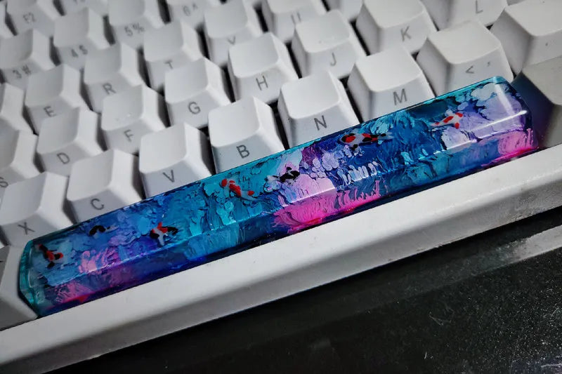Resin keycap with koi pond scenery artwork for Cherry MX mechanical keyboard backspace