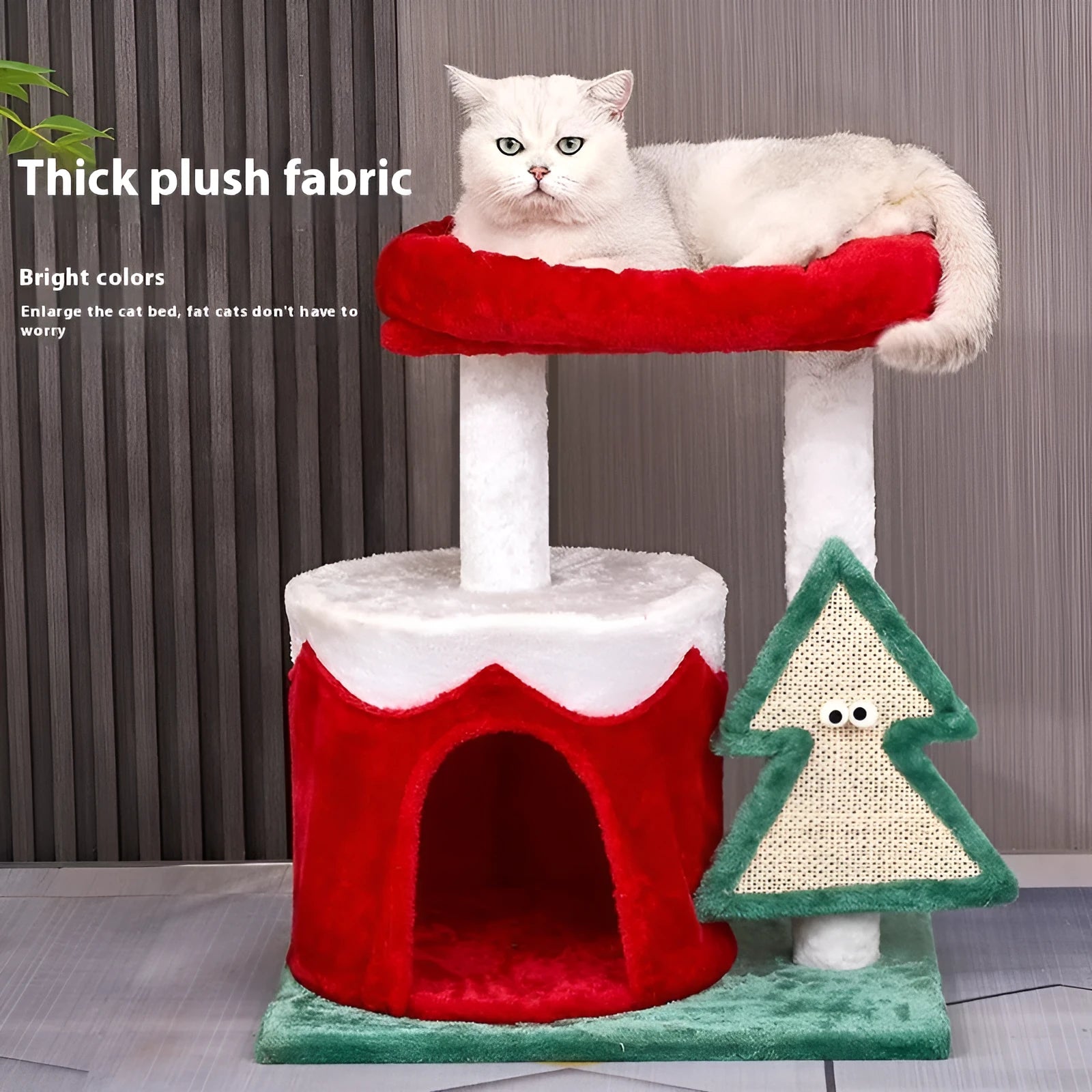 Christmas-themed cat scratch toy with integrated design and density plate scratching surface