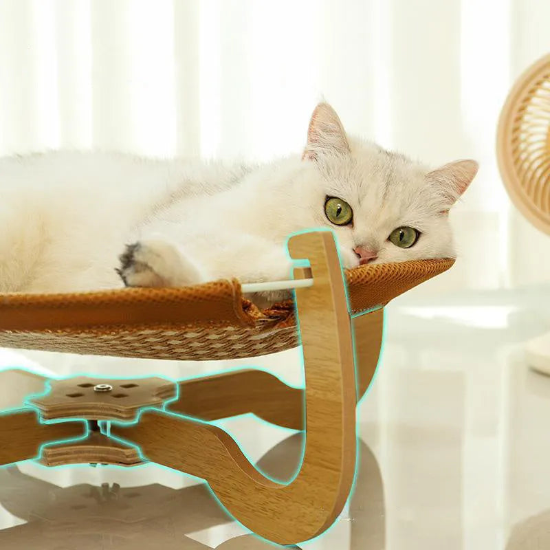 Natural brown woven rattan pet bed hammock measuring 46cm for cats and dogs
