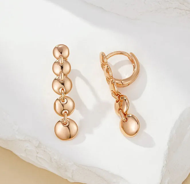 Retro gold long circle earrings with woven copper design