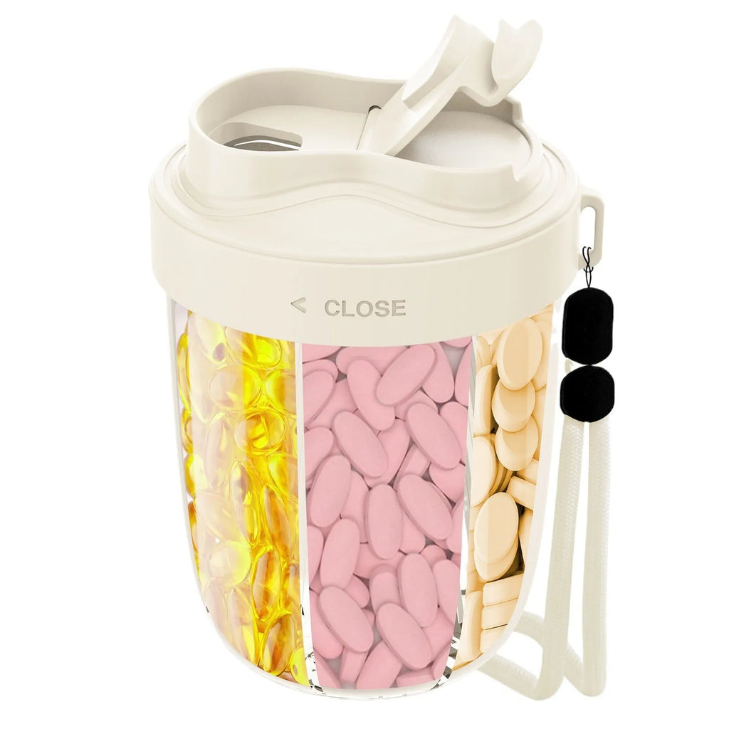 Plastic supplement storage box tablet dispenser with 7 compartments in compact size 7.5x9.5x13.5cm