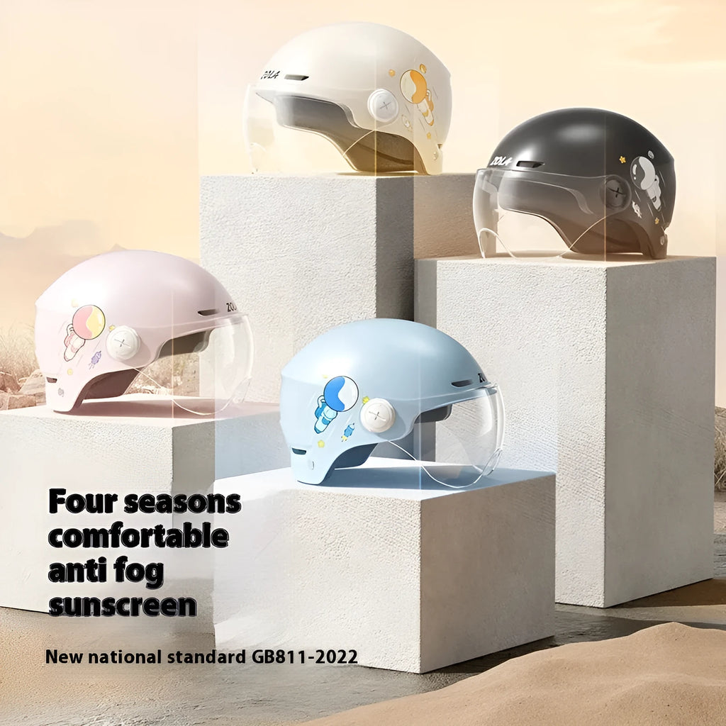 Khaki coloured ABS plastic motorcycle half helmet with a removable mirrored visor on a white background.