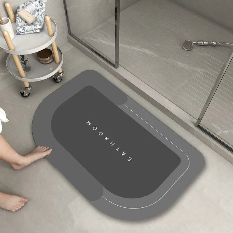 Blended bathroom floor mat in oval and rectangle shapes, Baikal colours blue light grey green dark grey