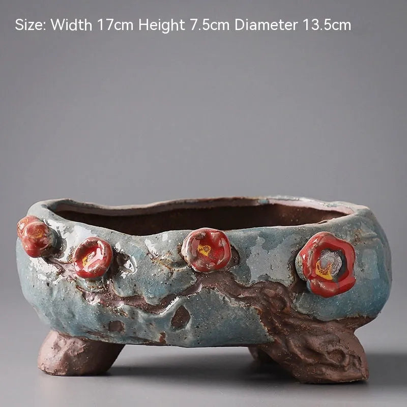 Hand-painted ceramic combination flower pot with 20cm diameter in cute pastoral design