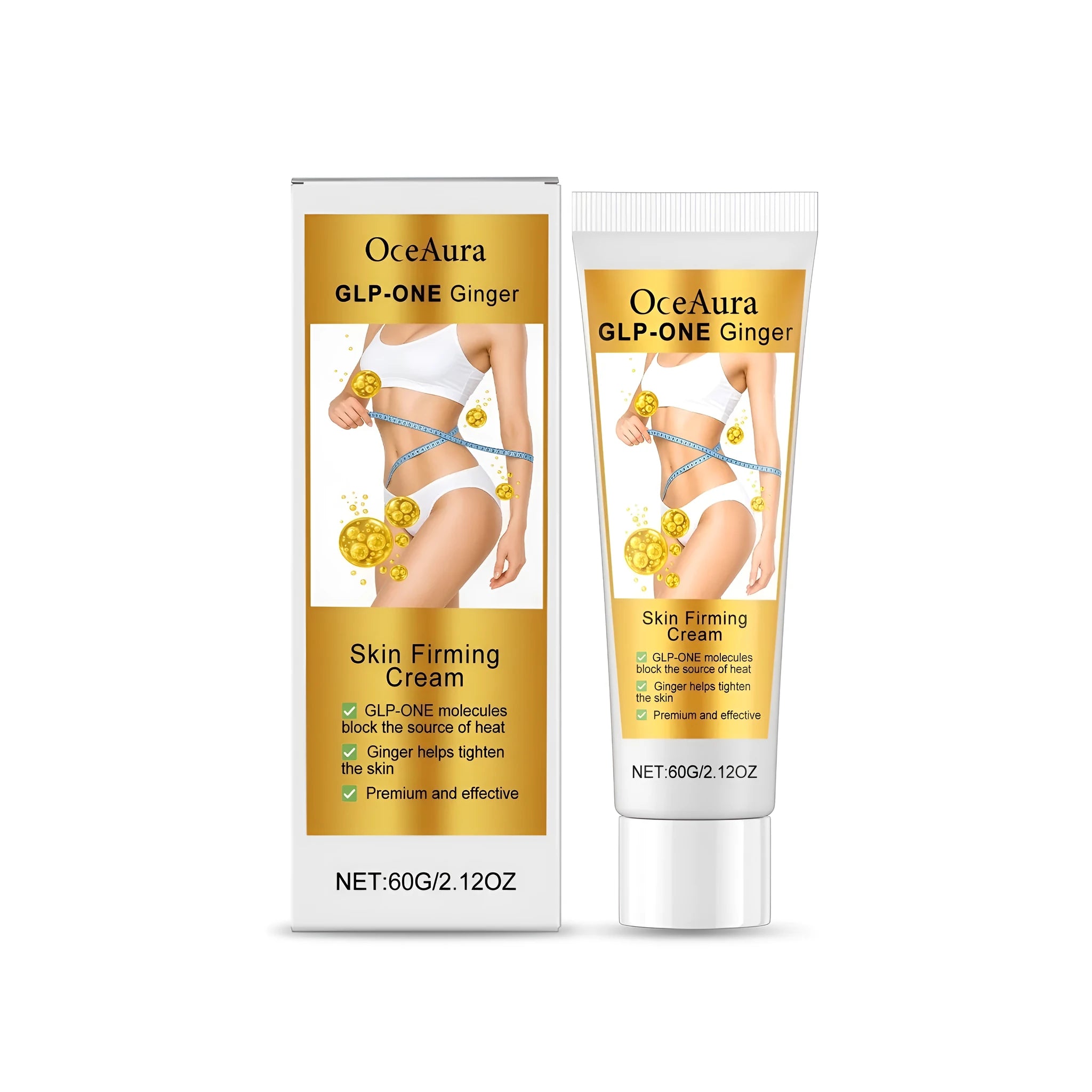 Glp-One Ginger Skin Firming Cream 60g container with ginger root oil and peptide formula.