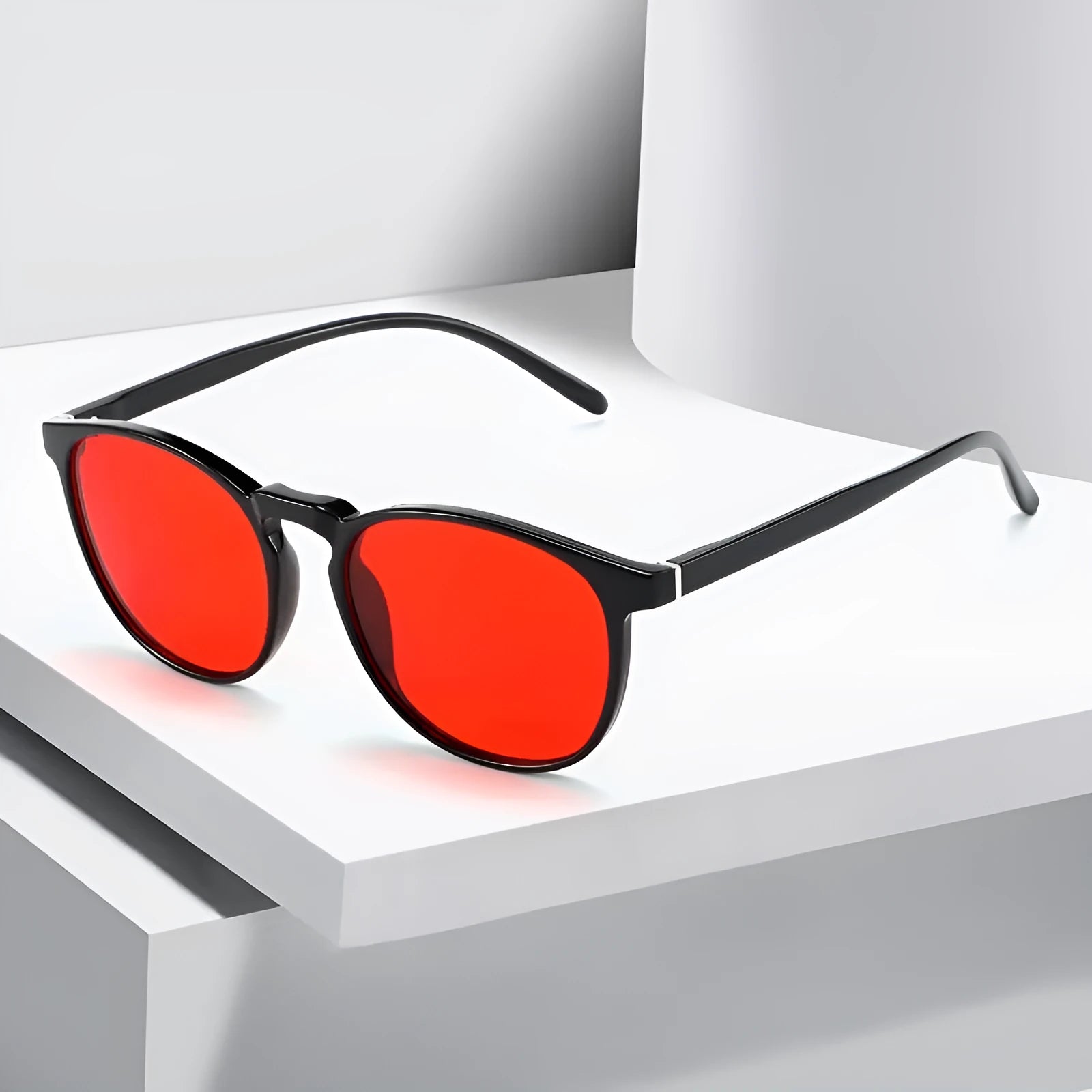 Polarized UV400 sunglasses with black frame and red film, suitable for driving and outdoor sports
