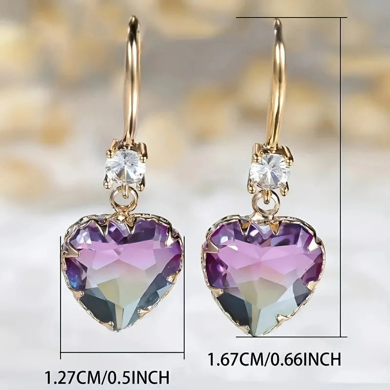 Coloured glass crystal heart earrings for women showing four colour variations