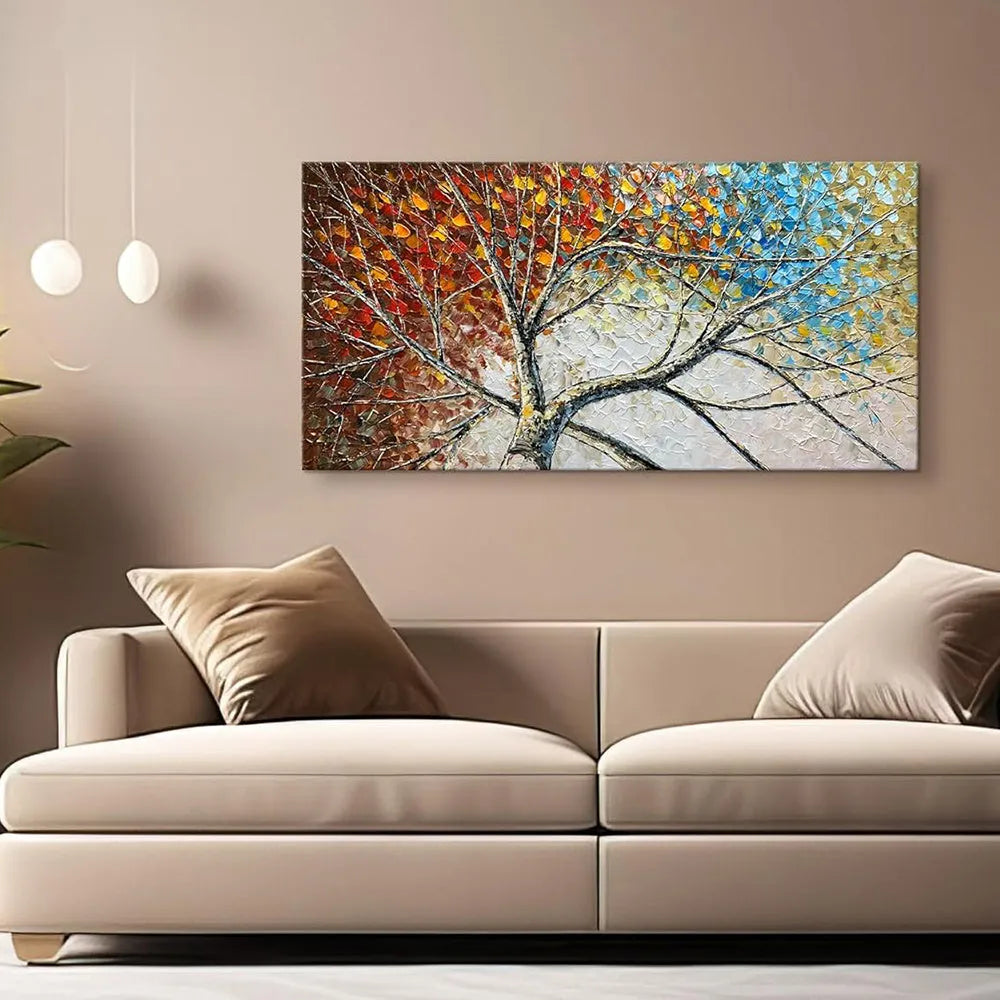 Handpainted Fortune Tree oil painting on canvas, modern abstract landscape wall art, no frame