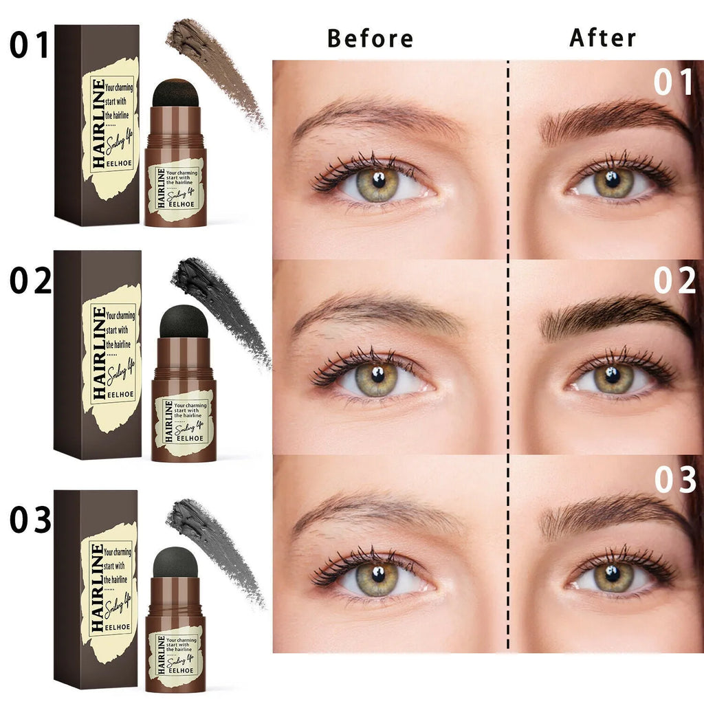 24-piece eyebrow stamp stencil kit with airbrush stamp, 24 stencils, and 4-colour powder on a white background