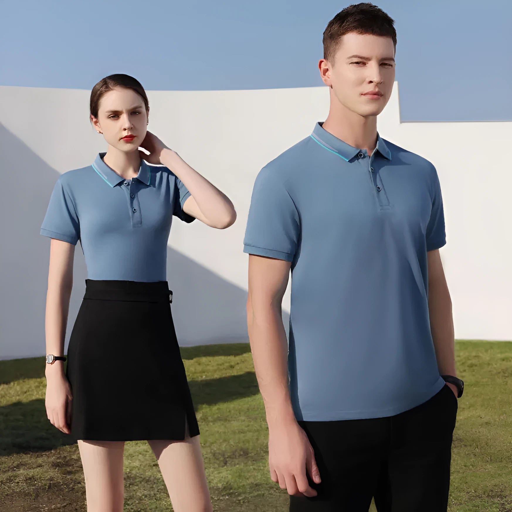 Korean style asymmetric lapel shirt with bead chain jacquard detailing on a mannequin.