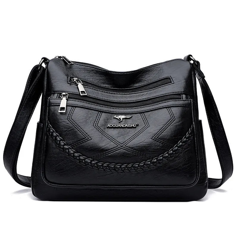 Soft PU leather women's shoulder bag in horizontal square shape with crossbody strap