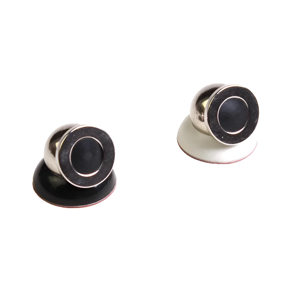 Magnetic car phone holder in black with alloy metal construction on car dashboard