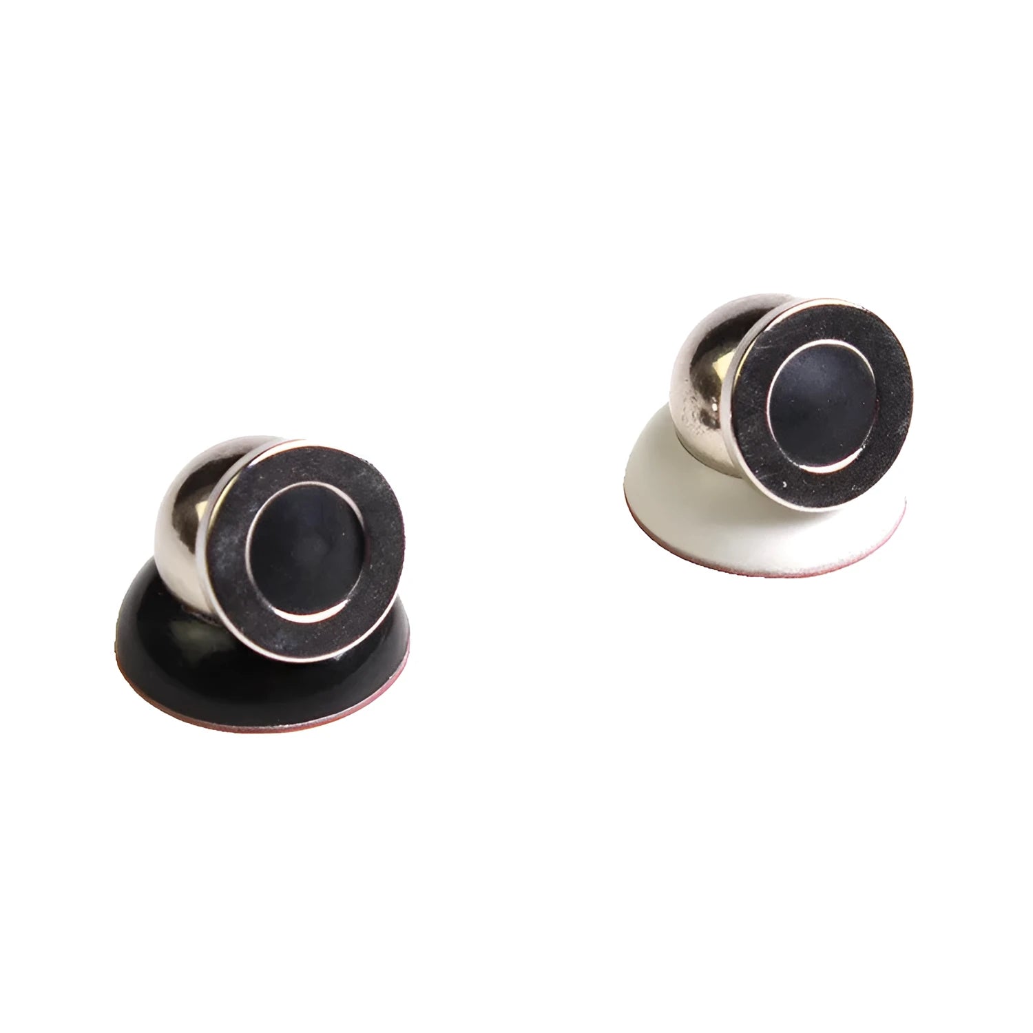 Magnetic car phone holder in black with alloy metal construction on car dashboard