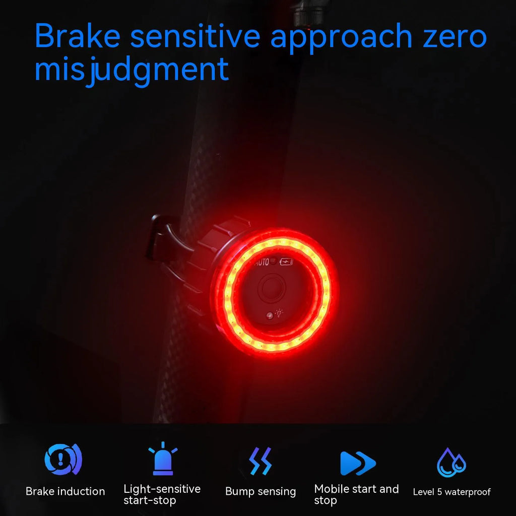 Black aluminium alloy intelligent induction brake taillight for bicycles with seat tube mounting bracket