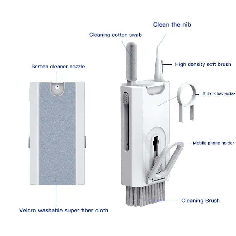 5-in-1 digital cleaning kit with flocking sponge, brush, and metal tip for phones, tablets, laptops, and earphones