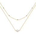 Women's sterling silver double layer twin pearl necklace with a ball bead chain in gold colour.