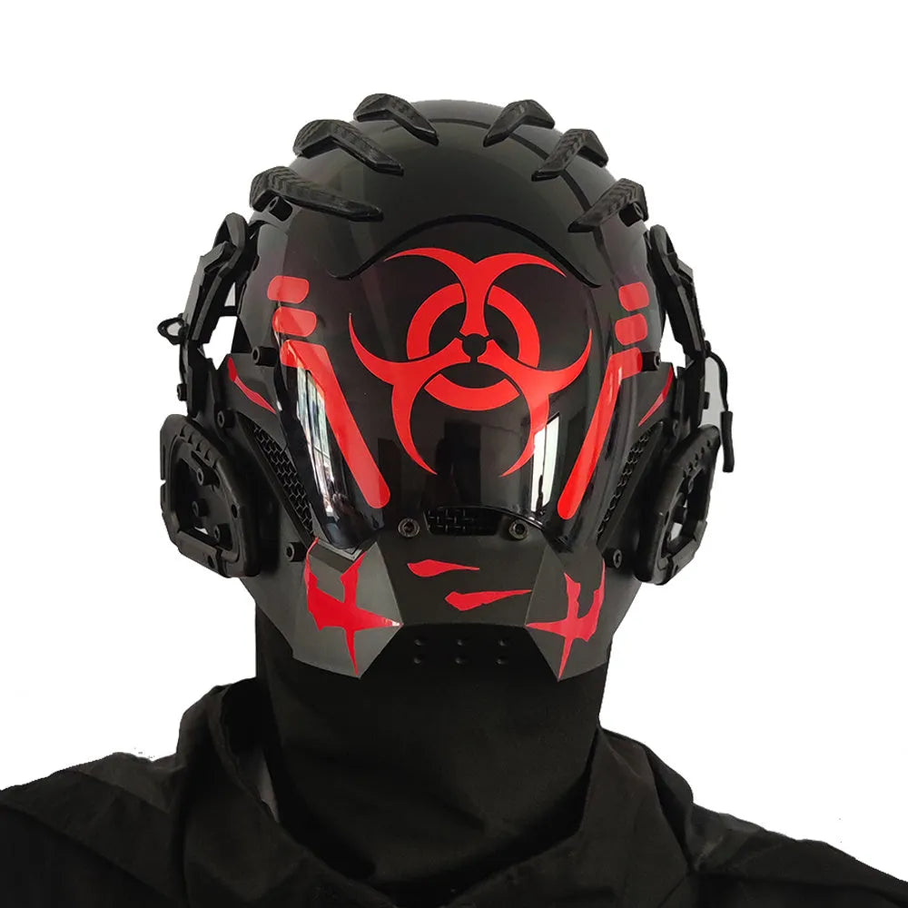 Black Bioweapon full face prop mask CYBER04 model showing helmet design