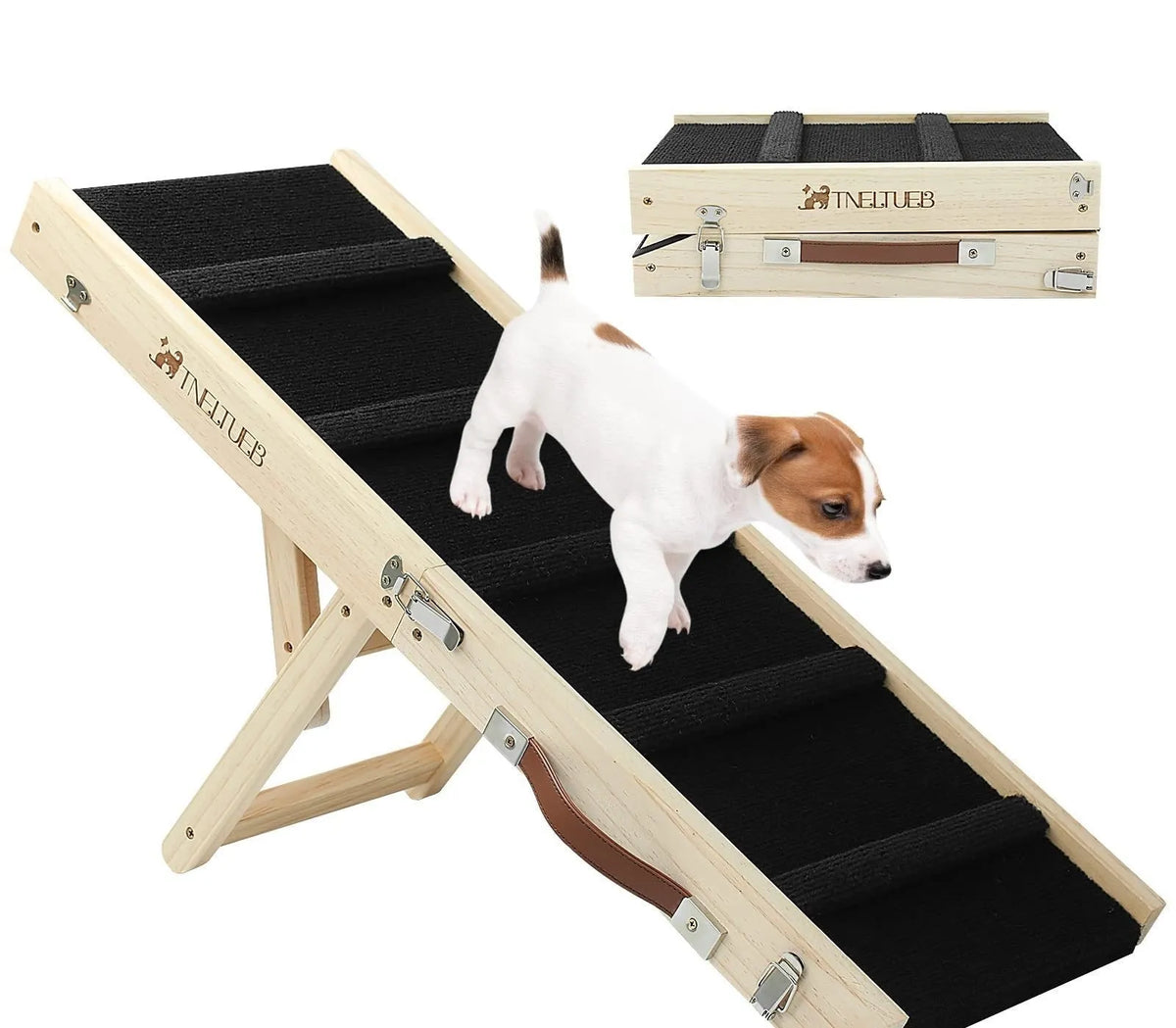Wooden adjustable pet dog ladder foldable non-slip ramp in wood colour for safe pet access