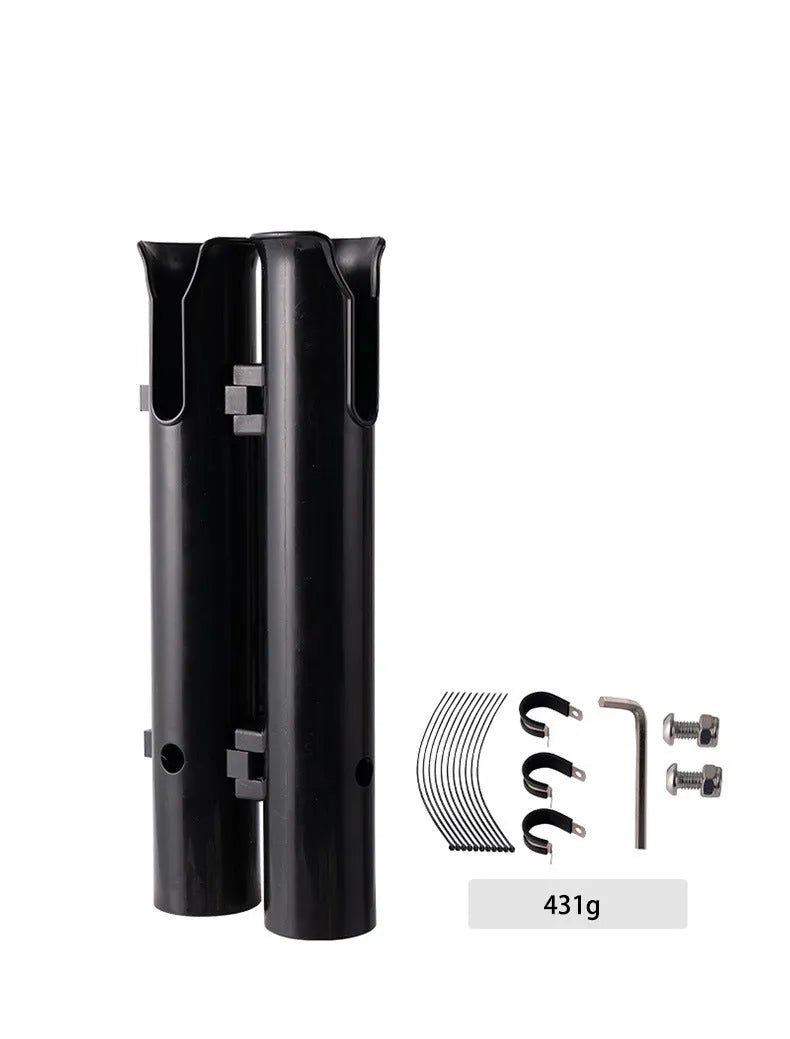 Carbon fishing rod rack mounted on bicycle frame with double-layer plastic construction