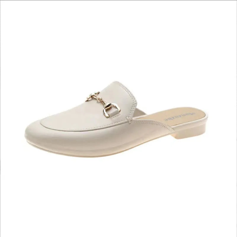 Women's closed toe half slippers in PVC with round toe and buckle fastening in multiple colour options