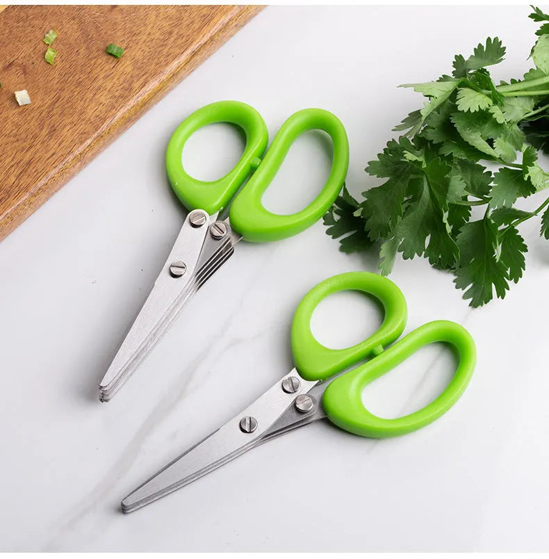 Green stainless steel multi-layer onion scissors for cutting herbs and seaweed