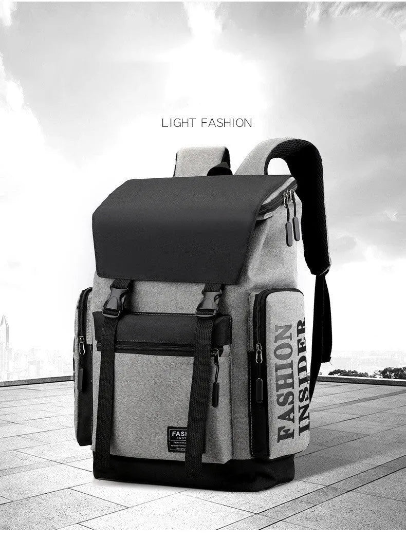 New leisure travel backpack for men, large 20-35L capacity, Oxford cloth, zipper opening, black colour