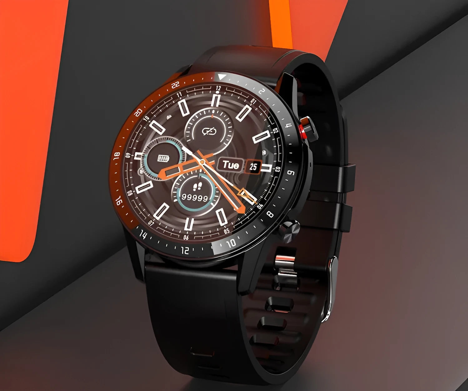 Alloy-case Bluetooth smart watch with heart rate monitor on wrist, showing blue colour option.
