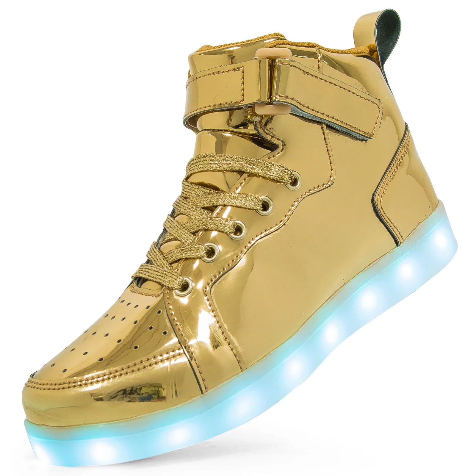 LED high-top board shoes with illuminated lights and Velcro fastening in multiple colour options