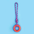 Blue braided rope dog chew toy with knots measuring 43cm long