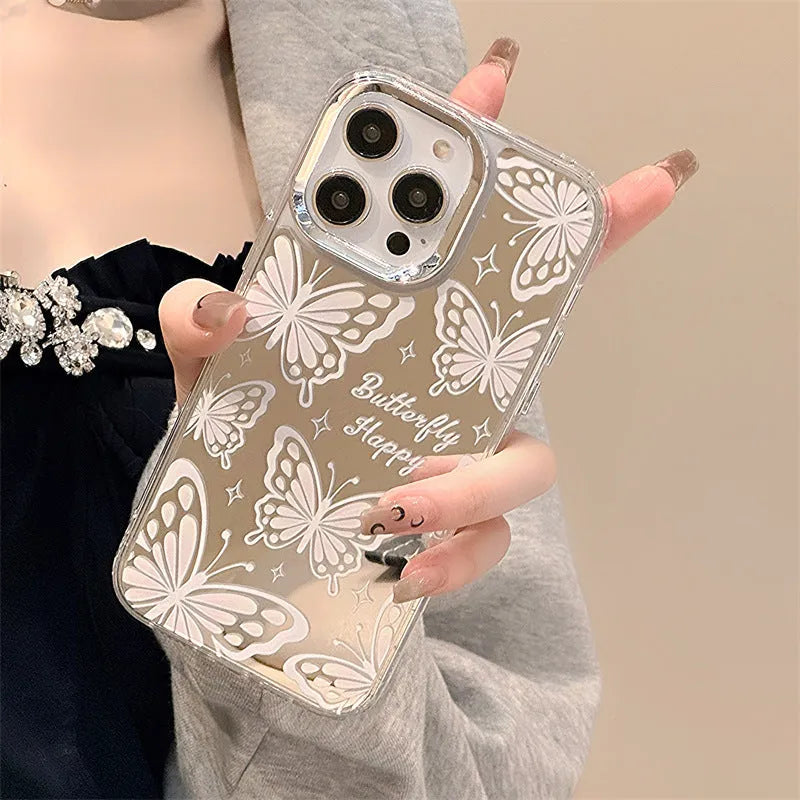 Transparent three-in-one mirror phone case with detachable bracelet strap for Apple iPhone
