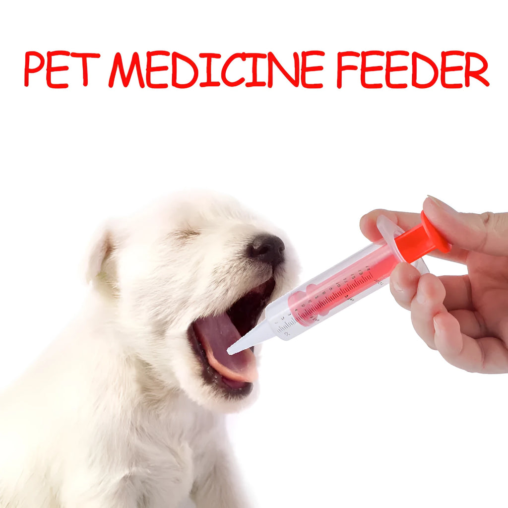 Two soft-tip pet pill shooter syringes for cats and dogs on a white background.