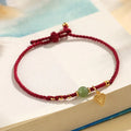 Handmade woven women's bracelet in 925 silver Hetian jade with red carrying strap