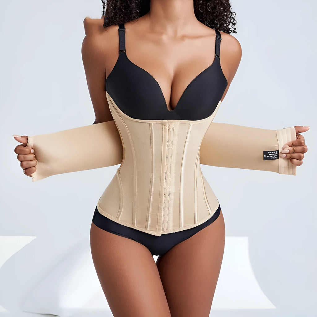 Nylon belly band waist trainer for fitness available in black or apricot colour