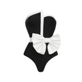 Black and white colour-block one-piece swimsuit with asymmetrical bow and irregular tube top for women