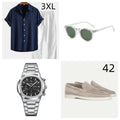 Cotton linen short sleeve summer suit set in multiple colours with included glasses, shoes, and watch accessories
