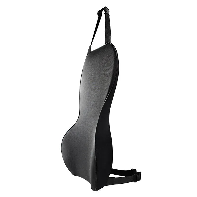Memory foam car lumbar support cushion in a solid colour on a car seat