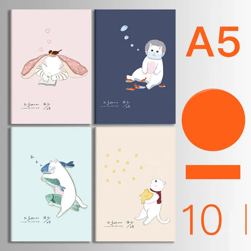 Ten soft cover thread-bound notebooks in A5 and B5 sizes with various designs