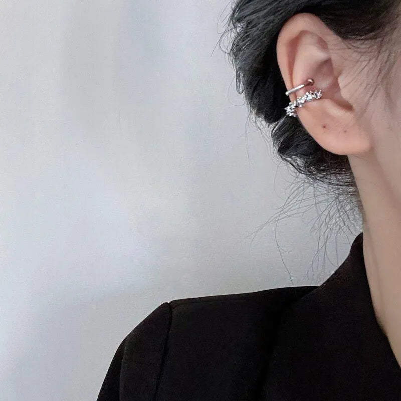 Geometric silver-tone alloy earrings with irregular frosty-style finish and ear clip fitting