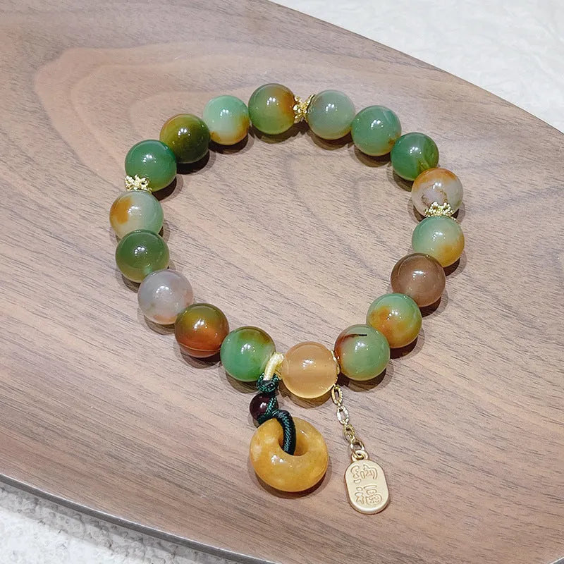 Women's yellow peacock agate and topaz bracelet with peace buckle fastening, 1cm wide national style design