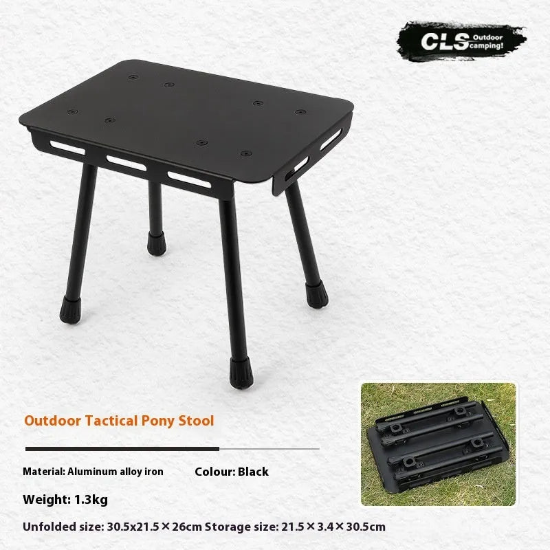 CLS Outdoor aluminium folding dual-use table and stool shown in heightened position as a small table.