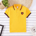 Boys short sleeve cotton t-shirt in Korean style with lapel collar, available in four solid colours