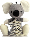 Grey koala-shaped plush dog toy with squeaker and crinkle paper, measuring 30cm.