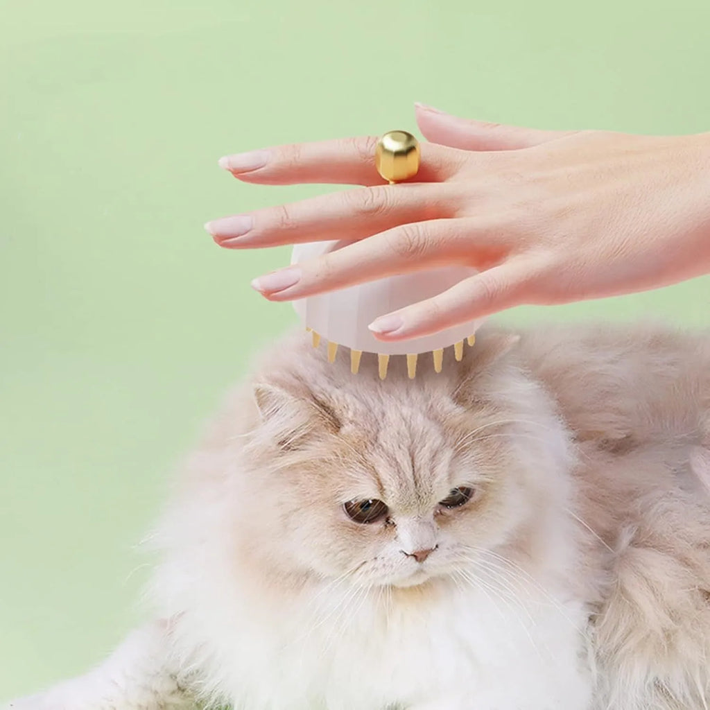 Green double-sided pet shampoo massage brush with drain holes for cat and dog washing