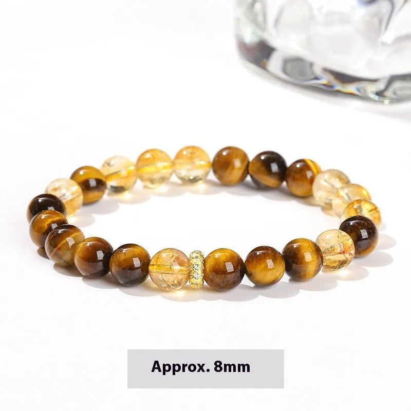 Natural yellow tiger stone crystal bracelet with 8mm beads and geometric design