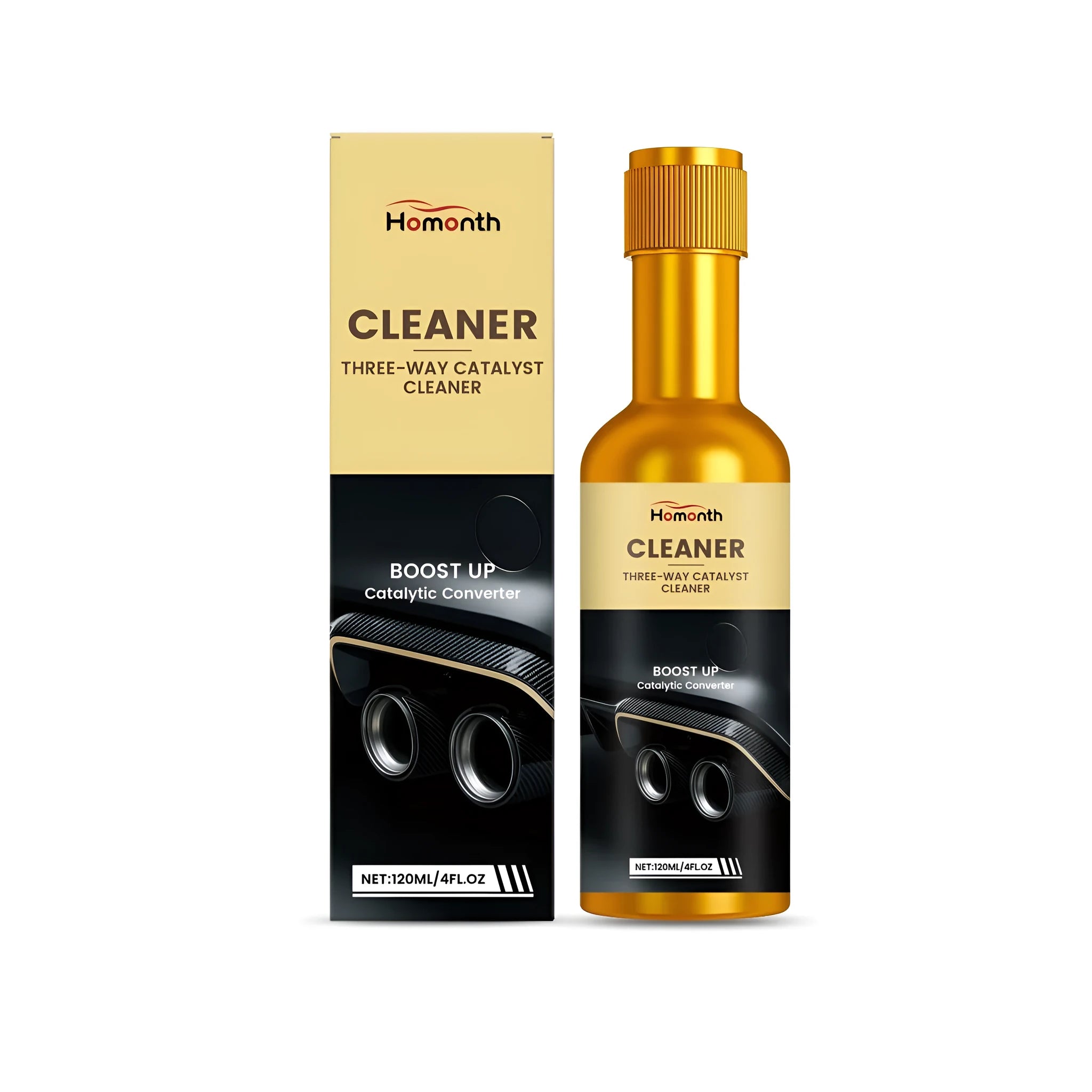 120ml bottle of catalytic converter cleaner liquid for petrol and diesel car exhaust systems.