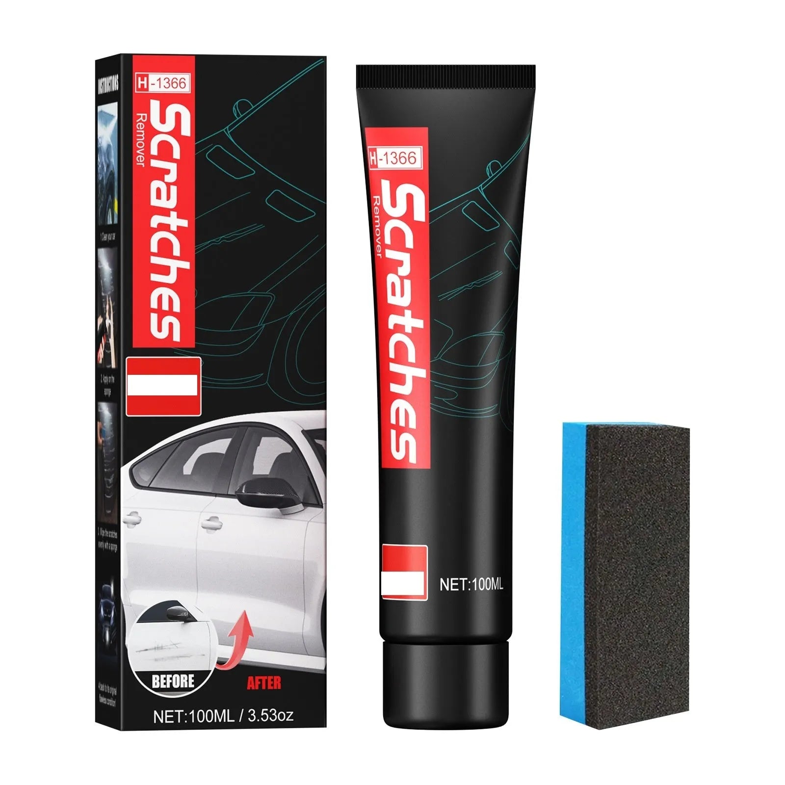 Automotive scratch repair cream in 60ml and 100ml containers for paint cleaning